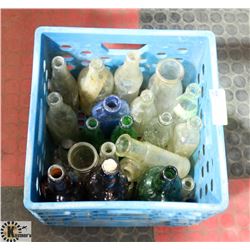 MILK CRATE WITH 20+ OLD BOTTLES