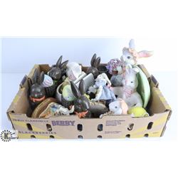 FLAT OF BUNNY ORNAMENTS & FIGURES