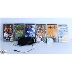 SONY PSP CONSOLE AND 10 GAMES, WITH CHARGER