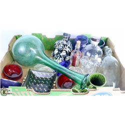 LOT OF VARIOUS GLASS DISHES, JARS AND MORE