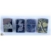 Image 1 : FOUR LIGHTERS 3 ZIPPOS, 1 BLOCKHEAD COLLECTIBLE.