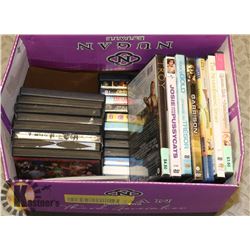 BOX OF ASSORTED DVDS.