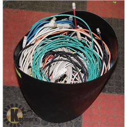 OFFICE GARBAGE CAN WITH 100 CAT5 COMPUTER CABLES