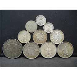 (10) Foreign Silver Coins Bigger Coins Noted