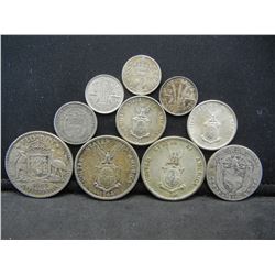 (10) Foreign Silver Coins Bigger Coins Noted