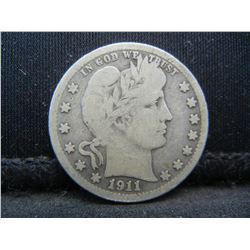 1911-D United States Barber Silver Quarter
