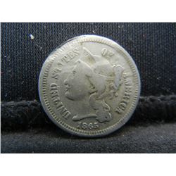 1865 Three 3 Cent Nickel - Civil War Date