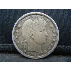 1892 United States Barber Silver Quarter