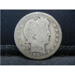 1901 United States Barber Silver Quarter