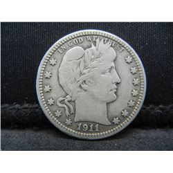 1911-D United States Barber Silver Quarter VF/XF