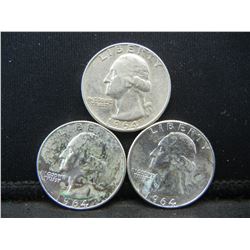 (3) 1964 SILVER (90%) BU QUARTERS