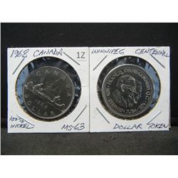 1968 Canada Proof Dollar, 1974 Winnipeg Centennial Dollar