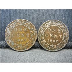 (2)1907 H Canadian Large Cents Better Date
