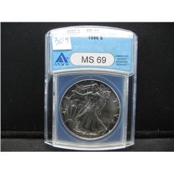 1996 American Silver Eagle ANACS MS69 Awesome Colors Key Date