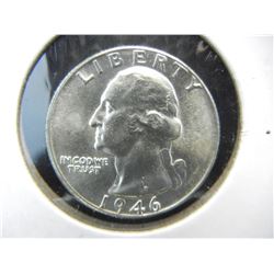 1946 Gem BU Silver Washington Quarter Blast White