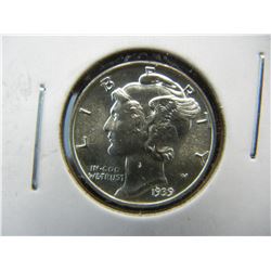 1939 Gem BU Mercury Dime Blast White