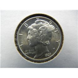 1937 Gem BU Mercury Dime Blast White