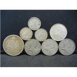 (4) Silver Canadian Quarters (3) Silver Dimes (1) Silver Half