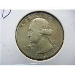 1937 D Silver Washington Quarter