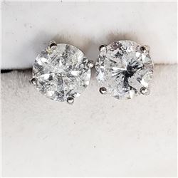 14K White Gold Diamond (0.98Ct,I2-I3,G-H) Earrings (~weight 0.77g), Made in Canada, Appraised Retail