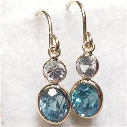 10K Yellow Gold Blue Zircon(2.8ct) Diamond(0.5ct) Earrings (~weight 1.19g), Made in Canada, Appraise