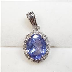 14K White Gold Tanzanite Dec Birthstone(2ct) Diamond(0.24ct) Pendant (~weight 1.66g), Made in Canada