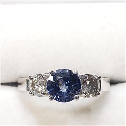 10K White Gold Ceylon Sapphire(1.06ct) Diamond (0.65Ct,Si2-I1,H-I) Ring (~Size 6) (~weight 2.64g), M