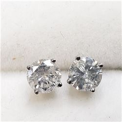 14K White Gold Diamond (0.70Ct,I2-I3,G-H) Earrings (~weight 0.67g), Made in Canada, Appraised Retail