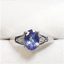 10K White Gold Tanzanite Dec Birthstone(1.2ct) Diamond(0.05ct) Ring (~Size 6) (~weight 2.04g), Made 
