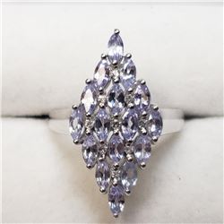 Silver Tanzanite Dec Birthstone(1.3ct) White Topaz Ring (~Size 6.75) (~weight 4g), Suggested Retail 