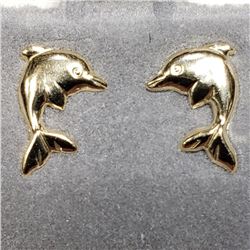 14K Yellow Gold Dolphin Earrings (~weight 0.24g), Made in Canada, Suggested Retail Value $140