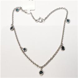 14K White Gold Diamond (0.35Ct,Si1,Fancy Vivid Blue) 7.5" 10Kt Chain Bracelet (~weight 1.5g), Made i