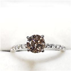14K White Gold Diamond (0.70Ct,I1,Champagne) Ring (~Size 6) (~weight 1.88g), Made in Canada, Apprais