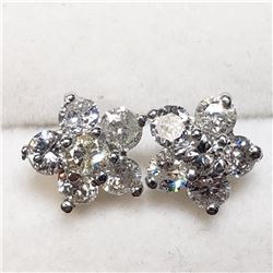 14K White Gold Diamond (1.44Ct,I1-I3,G-I) Earrings (~Size 1.72) (~weight 1.72g), Made in Canada, App
