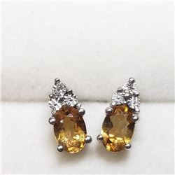 Silver Natural Citrine(1ct) Diamond(0.01ct) Earrings (~weight 1.4g), Suggested Retail Value $537 (Es