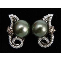 TAHITIAN PEARL AND DIAMOND EARRINGS