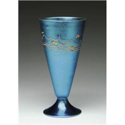 STEUBEN DECORATED BLUE AURENE VASE