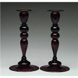 STEUBEN AMETHYST CANDLESTICKS