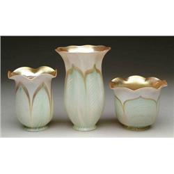 THREE DECORATED ART GLASS SHADES