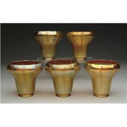 SET OF FIVE QUEZAL ART GLASS SHADES