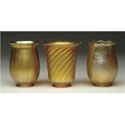 THREE QUEZAL ART GLASS SHADES
