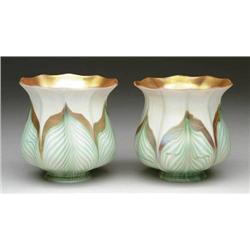 PAIR OF QUEZAL DECORATED ART GLASS SHADES