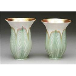 TWO DECORATED QUEZAL ART GLASS SHADES