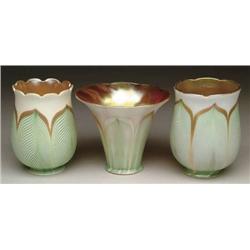 THREE DECORATED ART GLASS SHADES