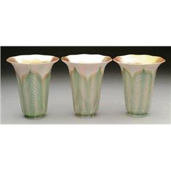 THREE QUEZAL DECORATED SHADES