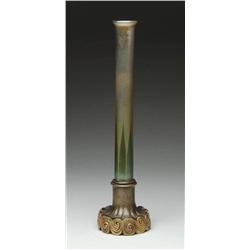 TIFFANY BUD VASE WITH BRONZE HOLDER