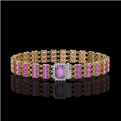 20.93 ctw Amethyst & Diamond Bracelet 14K Yellow Gold - REF-227A3V - SKU:45976