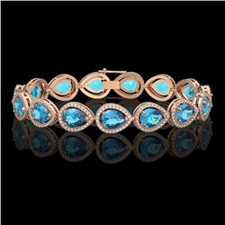 20.3 ctw Swiss Topaz & Diamond Halo Bracelet 10K Rose Gold - REF-286M2F - SKU:41268