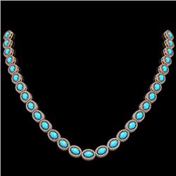 25.51 ctw Turquoise & Diamond Halo Necklace 10K Rose Gold - REF-500X7R - SKU:45993