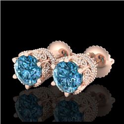 2.04 ctw Fancy Intense Blue Diamond Art Deco Earrings 18K Rose Gold - REF-209Y3X - SKU:38098